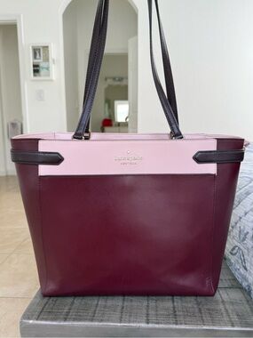 kate spade | Bags | Kate Spade Staci Laptop Tote Leather Burgundy Red ...